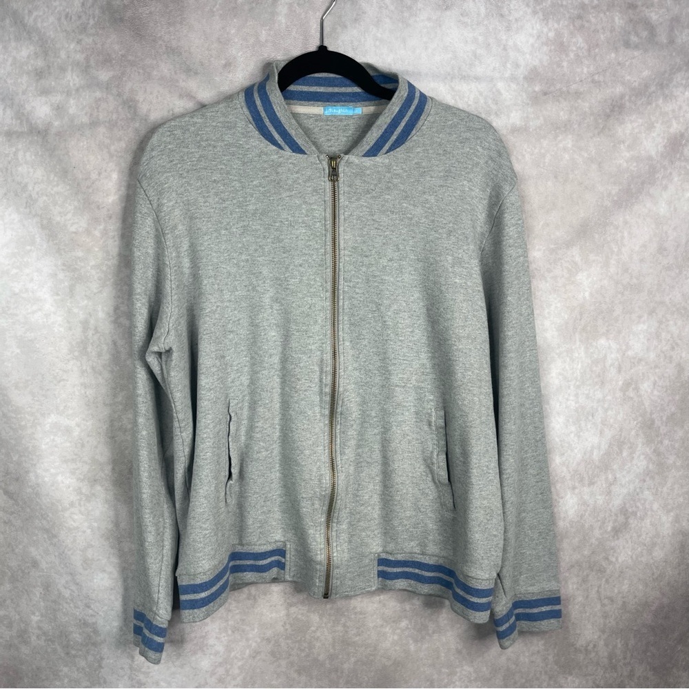 J. Mclaughlin  Zip Up Long Sleeve Cotton Blend Sweatshirt In Gray Men's Size L